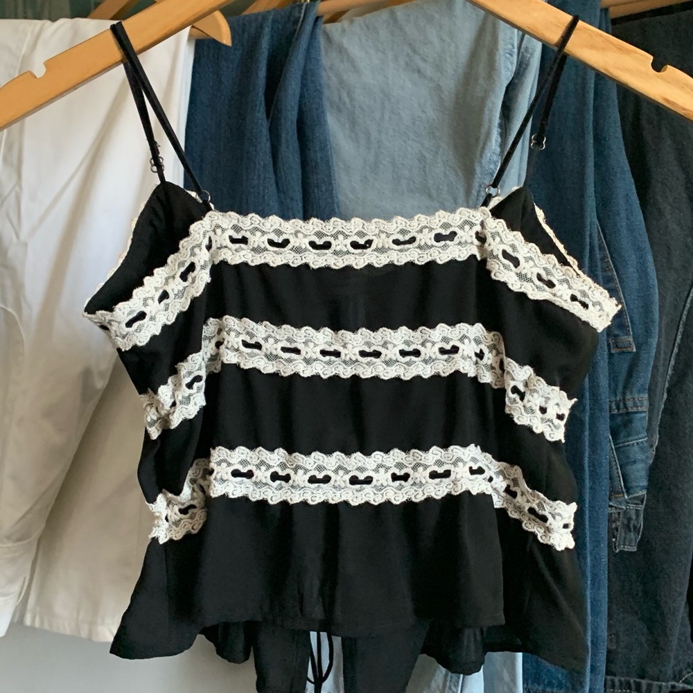 Lace Black & White Velvet Bow RSQ Tank - Picture 2 of 5